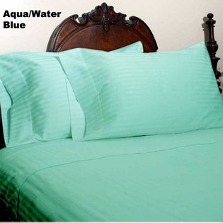 1200TC Egyptian Cotton Extra Deep Pockets 28" Aqua Stripe Set 4Pc Olympic Queen Size