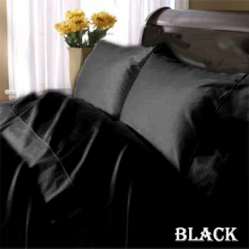 1200TC Egyptian Cotton Extra Deep Pockets 28" Black Set 4Pc Olympic Queen Size