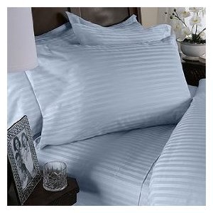 1200TC Egyptian Cotton Extra Deep Pockets 28" Blue Stripe Set 4Pc Olympic Queen Size