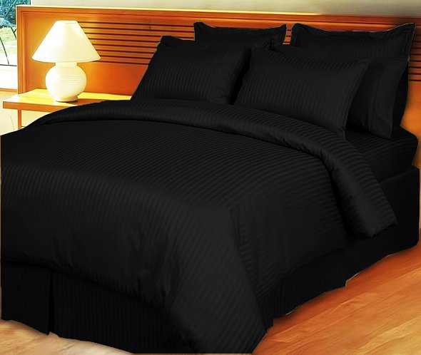 1200TC Egyptian Cotton Extra Deep Pockets 28" Black Stripe Set 4Pc Olympic Queen Size