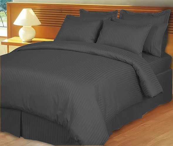 1200TC Egyptian Cotton Extra Deep Pockets 28" Carbon Grey Stripe Set 4Pc Twin Size