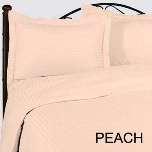 1200TC Egyptian Cotton Extra Deep Pockets 28" Peach Stripe Set 4Pc Twin Size