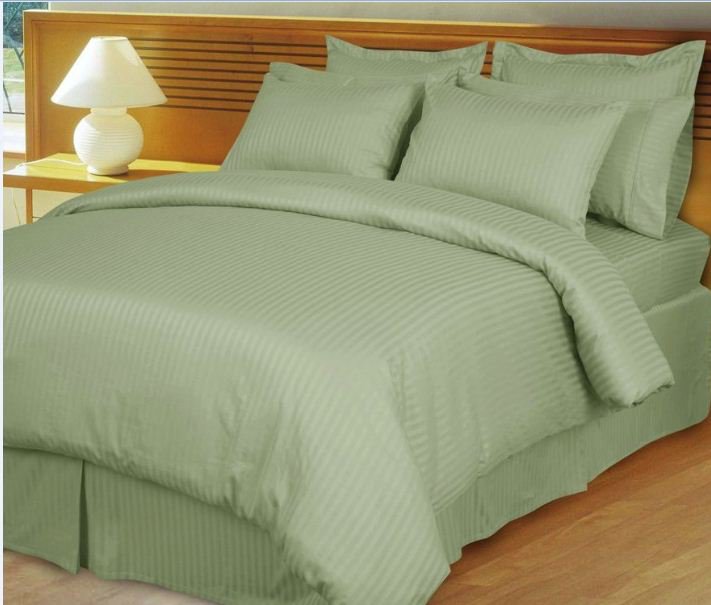 1200TC Egyptian Cotton Extra Deep Pockets 28" Sage Stripe Set 4Pc Twin Size