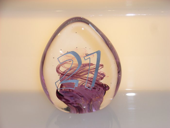 Scottish Borders Art Glass 21st Birthday Trophy / Paperweight