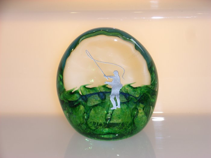 Scottish Borders Art Glass Fisherman Trophy / Paperweight