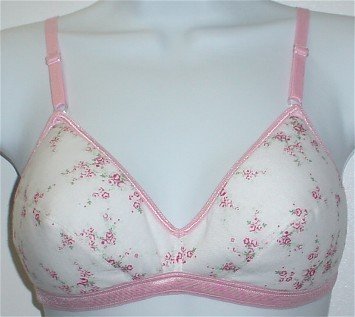 34B ~ Comfortable Cotton Soft Cup White/Pink Floral Bra #G178 34 B