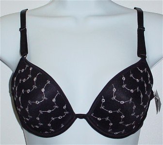 34B~Donna L'oren Seamless Plunge Demi Padded Black Embroidered Bra #9600 34 B