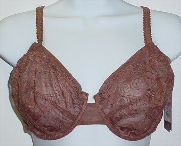 36C~Gilligan & O'Malley Luxe Unpadded Full Coverage Sheer Underwire Soft Cup Brown Bra #132007 36 C
