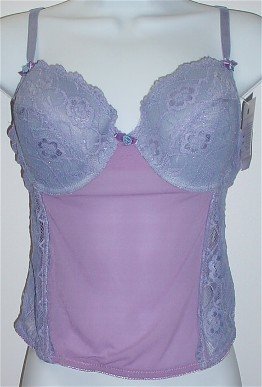 36C ~ Donna L'oren Loren Lavender Padded Sheer Longline Bustier Corset Bra #4847 36 C