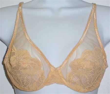 36B ~ Lily of France Yellow Gold Sheer Lace Soft Cup Underwire Bra #101910 36 B