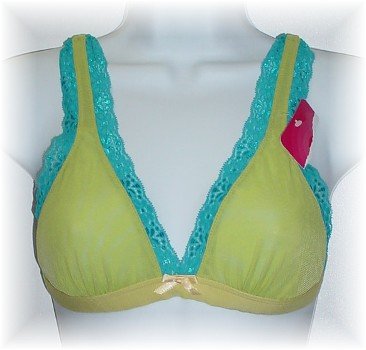 Xhilaration Sheer Green Yellow/Aqua Lace Stretch Triangle Soft Cup Bra #129424 Sz 38