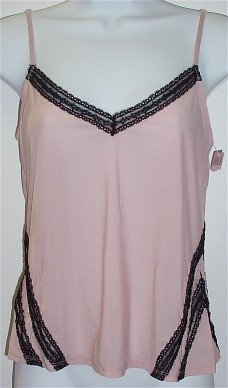 Gilligan & O'Malley Smoke Pink/Black Lace Cami Camisole Top ~ M