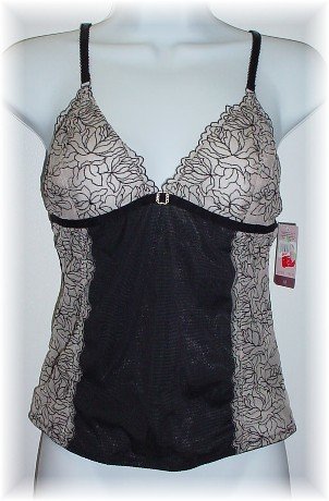 Gilligan & O'Malley Sheer Black/Beige Cami Camisole Top #131456 ~ M Medium