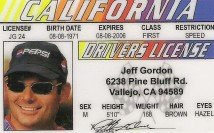 JEFF GORDON DRIVERS LICENSE