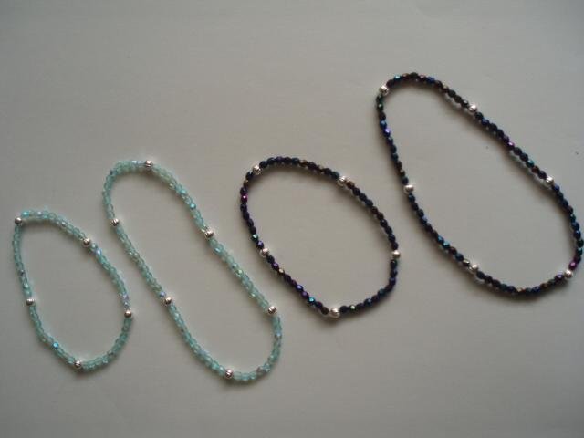 2 sets of Czech glass 2 sets of Czech glass and sterling bead 7" bracelet and 9" anklets
