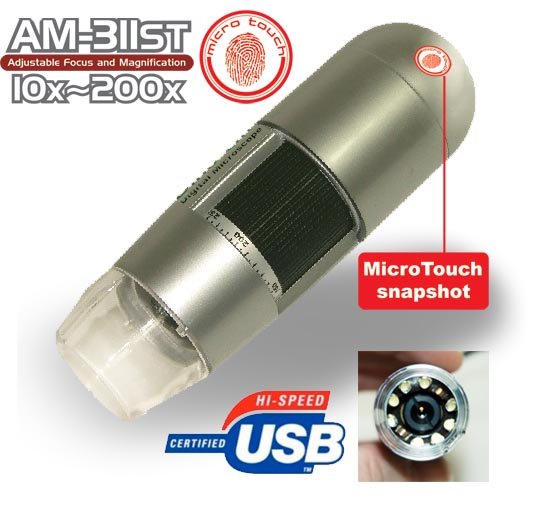 Dino-Lite Digital Microscope (USB2.0) 0.3MP Resolution 10x~200x Magnification. Touch Capture Feature