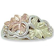 Black Hills Gold On Sterling Silver 2 Leaf Ladies Ring