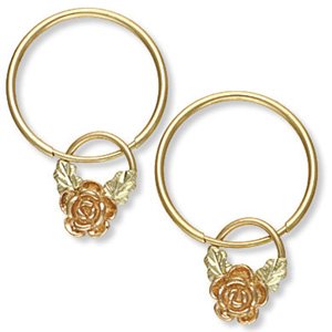 Black Hills Gold Rose 5/8" Hoop 2 In 1 Earrings