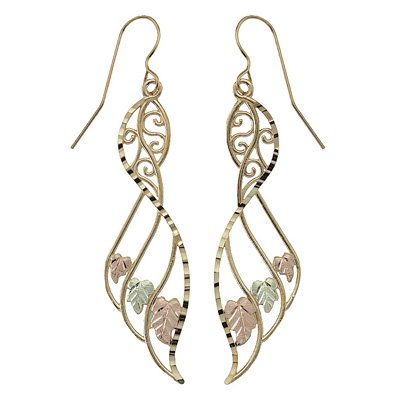 Black Hills Gold Earrings Fancy Dangle French Hook