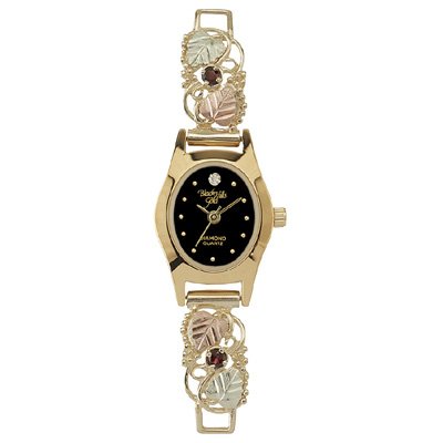 Black Hills Gold Watch Ladies Garnet & Diamond Exquisite