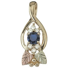 Black Hills Gold Pendant Necklace Sapphire Diamond