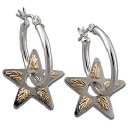 Black Hills Gold 1" Silver Star Hoop 2-In-1 Earrings