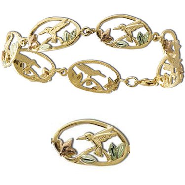 Black Hills Gold Hummingbirds & Flowers Bracelet