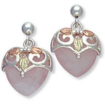 Black Hills Gold Rose Quartz Silver Heart Earrings
