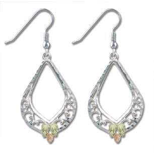Black Hills Gold On Sterling Silver Filigree Dangle Earrings