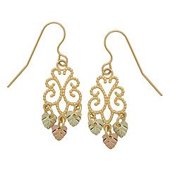 Black Hills Gold Earrings 3 Leaf Dangle French Hook