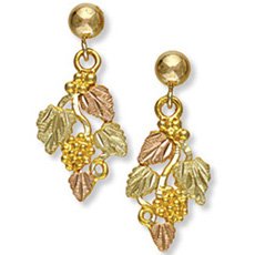 Black Hills Gold 4 Leaves & Grapes Post Earrings