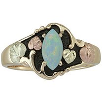 Black Hills Gold Ring Ladies Opal Cabochon Marquise Shaped
