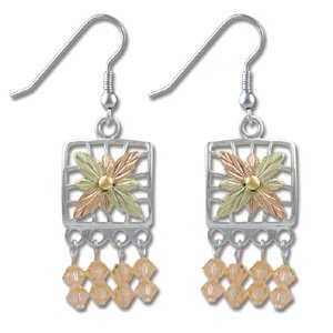 Black Hills Gold With Peach Swarovski Crystal Earrings