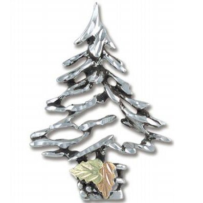 Black Hills Gold On Sterling Silver Christmas Tree Pin