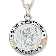Black Hills Gold Sterling Silver St. Christopher Medal Necklace