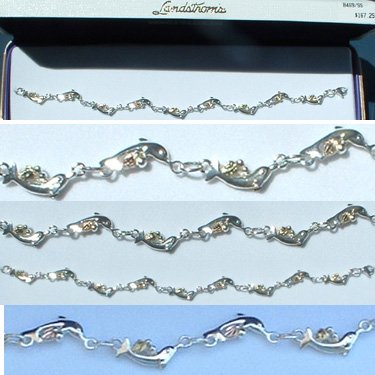 Black Hills Gold Sterling Silver Dolphins Bracelet