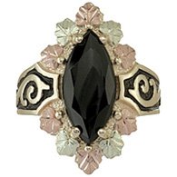 Black Hills Gold Ring Ladies Faceted Black Onyx Antiqued