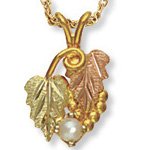 Black Hills Gold Pearl Leaves Grapes Vines Necklace