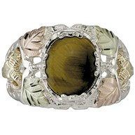 Black Hills Gold Ring Mens On Sterling Silver Tiger's Eye 6 Leaves