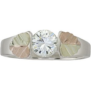 Black Hills Gold Ring Ladies White Clear Cubic Zirconia Sterling Silver