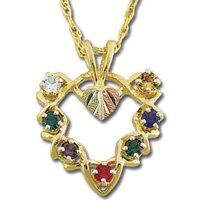 Black Hills Gold Heart 7 GENUINE Gemstone Acrostic Necklace Landstrom's " Dearest " Line
