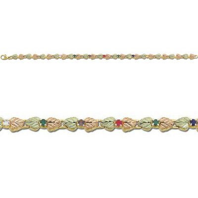 Black Hills Gold Heart 7 GENUINE Gemstone Acrostic Bracelet Landstrom's " Dearest " Line