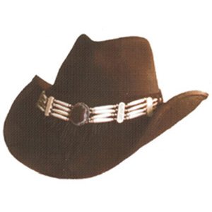 Shady Brady Cowboy Hat Black Wool Felt Beaded Fringe Chap Band Crushable Large