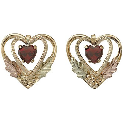 Black Hills Gold Earrings Garnet 2 Hearts Post