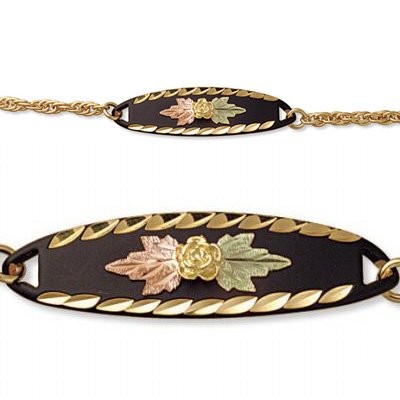 Black Hills Gold Rose Black Enamel Chain Bracelet