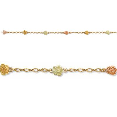 Black Hills Gold Roses In 3 Colors Chain Bracelet