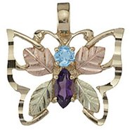 Black Hills Gold Necklace Amethyst & Blue Topaz Butterfly