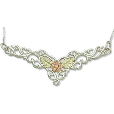 Black Hills Gold Daisy & Leaves Festoon Sterling Silver Necklace