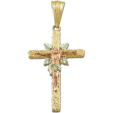 Black Hills Gold Rugged Cross Crucifix Solid Gold Pendant Necklace