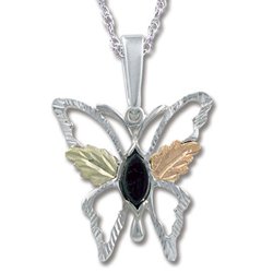 Black Hills Gold Black Onyx Sterling Silver Butterfly Necklace